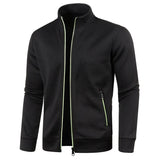 Men's Zip Up Stand Collar Winter Jacket - Black - Sweatshirt Jacket - 4XL - Polyester - image 6