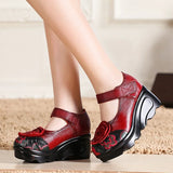 Women's Cute Red Flower Leather Wedges - Red - 1 / 9866 / Wedge Shoes - 40 B - Genuine Leather - image 9