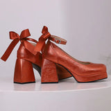 Women's Square Toe Block Heel Platforms - Blue - Platform Heels - US14-EU45-27.5CM - PU Leather - image 13