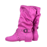 Women's Faux Suede Mid-Calf Flat Boots - Green - Boots - 42 B - PU Suede Leather - image 8