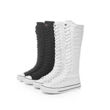 Women's Long Lace Up Zipper Canvas Boot - Black - High Top Sneakers - 43 B - Canvas - image 21