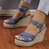 Women's Open Toe High Wedge Sandals - Blue - Wedge Sandals - 42 B - Denim - image 6