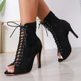 Women's Lace-up Suede Sole Dance Shoes - Black - 1 / WX122-M Suede 9.5cm - 46 B - PU Suede Leather - image 9