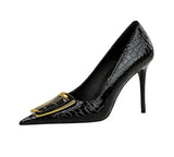 Women's Metal Buckle Pointed Toe Pumps - Green - Formal Shoes - 40 B - PU Leather - image 41
