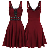 Women's Gothic Lace Up Mini Dress - Wine - Gothic Dress - XXL - Polyester/Spandex - image 2