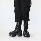Women's Punk Style Lace-up Platform Boot - Black - Chunky Boots - 43 B - PU Leather - image 4