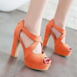 Women's Block Heel High Platform Sandal - Orange - Platform Sandals - 43 B - PU Leather - image 27
