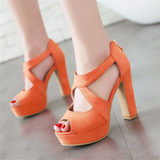 Women's Block Heel High Platform Sandal - Orange - Platform Sandals - 43 B - PU Leather - image 25