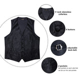 Men's 5 Pcs Silk Formal Waistco… - Black/Grey - 1 - MJ-0109-LH-0215 - 5 PCS - Vest Set - 3XL - Silk/Rayon/Polyester - image 5