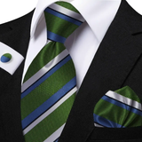 Men's 3 Pcs Striped Jacquard Tie Set - Blue - 2 - One Size - Polyester - image 12