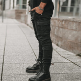 Men's Stretch Slim Fit Cargo Skinny Jeans - Black - 1 / Pants - XXXL - Cotton Blend - image 15