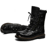 Men's Genuine Leather Motorcycle Boots - Black - Biker Boots / No Fur - 46 B - Genuine Leather - image 11