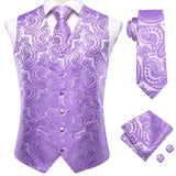 Men's Formal 4 Pcs Silk Slim Waistcoat Sets - Dark Blue - MS-0020 - 4 PCS - Vest Set - XXXL - Silk - image 13