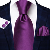 Men's 3 Pcs Purple Silk Wedding Tie Sets - Purple - 3724 - One Size - Silk - image 48