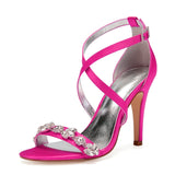 Women's Luxury Satin Crystal Bridal Sandals - Pink - Bridal Stilettos - 43 B - Satin - image 8