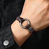 Unisex Handmade Leather Bracelets - Black - Bracelets - Medium - Alloy - image 4