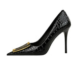 Women's Metal Buckle Pointed Toe Pumps - Green - Formal Shoes - 40 B - PU Leather - image 38