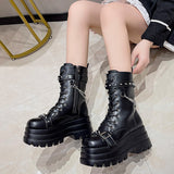 Women's Gothic Square Toe Platform Boots - Black - Boots - 42 B - PU Leather - image 4