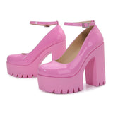 Women's High Platform Buckle Strap Shoes - Black - Patent - Chunky Platform Shoes - 42 B - PU Leather - image 21