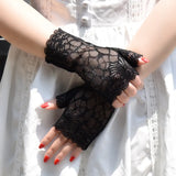 Women's Gothic Fingerless Lace Gloves - Black - 3 / C1 - One Size - Rayon - image 25