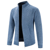 Men's Slim Fit Zip Up Cardigan Sweaters - Blue Grey - Sweater Cardigan - XXXL - Polyester - image 4