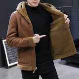 Men's Hooded Winter Faux Leather Jacket - Khaki - Jacket - 8XL - PU Leather - image 2