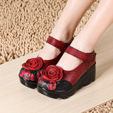 Women's Cute Red Flower Leather Wedges - Red - 1 / 9866 / Wedge Shoes - 40 B - Genuine Leather - image 8
