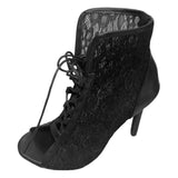 Women's Lace Mesh Peep Toe High Booties - Black - Lace Up Booties - 42 B - PU Leather - image 2