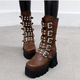 Women's Chunky Mid-Calf Buckle Boot - Black - Buckle Boots - 43 B - PU Leather - image 18