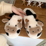 Women's Cute Plush Warm Cow Slippers - Black/White - Cow Slippers - XXL - Plush - image 6