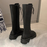 Women's Gothic Lace Up High Top Boots - Black - Lace Up Boot - 43 B - PU Leather - image 4
