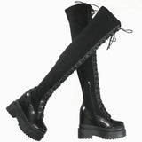 Women's Leather Over Knee Wedge Boots - Black - Over Knee Boots - 13 B - Genuine Leather - image 10