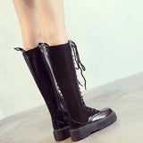 Women's Men's Knee High Lace Up Boots - Black - Matte 1 / Knee High Boots - 48 B - PU Leather - image 18