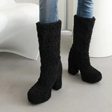 Women's Fuzzy Faux Wool Platform Boots - Orange - Short Plush Boots - 42 B - Imitation Wool - image 14