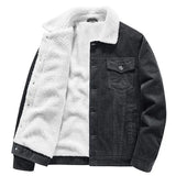 Men's Corduroy Fleece Winter Jacket - Grey - Trucker Jacket - 4XL - Corduroy - image 8