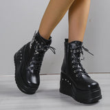 Women's Punk Chunky Platform Creepers - Black - Platform Ankle Boots - 43 B - PU Leather - image 12