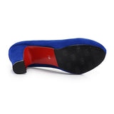 Women's Faux Suede High Chunky Heels - Blue - Chunky Heels - 43 B - PU Flock Leather - image 21