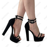 Women's Block Heel High Platform Sandals - Wine Red - Platform Shoes - 44 B - PU Leather - image 2