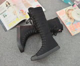 Women's Canvas Knee High Lace Up Boots - White - 2cm Heel - 43 B - Canvas - image 39