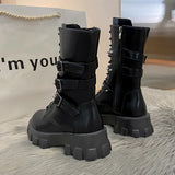 Women's Gothic Platform Combat Boots - Black - Boots - 35 B - PU Leather - image 3
