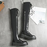 Women's Platform Over Knee Sneaker Boot - Black - Over Knee Boots - 50 B - PU Leather - image 8