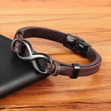 Unisex Leather Infinity Symbol Bracelets - Black/Gold - Bracelet - 23cm - Leather - image 2