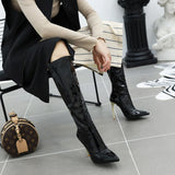 Women's Sexy High Zipper Stiletto Boots - Black - 10CM Heel Boots - 48 B - PU Leather - image 8