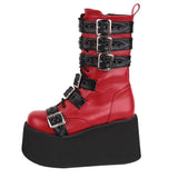 Women's Gothic Buckle Strap Biker Boots - Wine Red - Buckle Biker Boots - 34 B - PU Leather - image 11