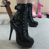 Women's Padlock High Stiletto Ankle Boots - Hot Pink - Ankle Boots - 15 B - PU Patent Leather - image 6