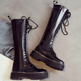 Women's Men's Knee High Lace Up Boots - Black - Matte 1 / Knee High Boots - 48 B - PU Leather - image 20