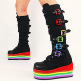 Women's Gothic Rainbow Platform Boots - Black - Rainbow Platform Boots - 46 B - PU Leather - image 11