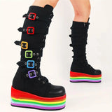 Women's Gothic Rainbow Platform Boots - Black - Rainbow Platform Boots - 46 B - PU Leather - image 14