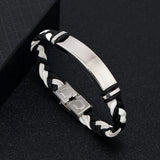Unisex Titanium Woven Leather Bracelet - Black - Bracelet - Medium - Titanium - image 21