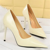 Women's Elegant Mid-Heel Formal Scarpin - Wine Red - 10cm - Formal Stilettos - 43 B - PU Patent Leather - image 13
